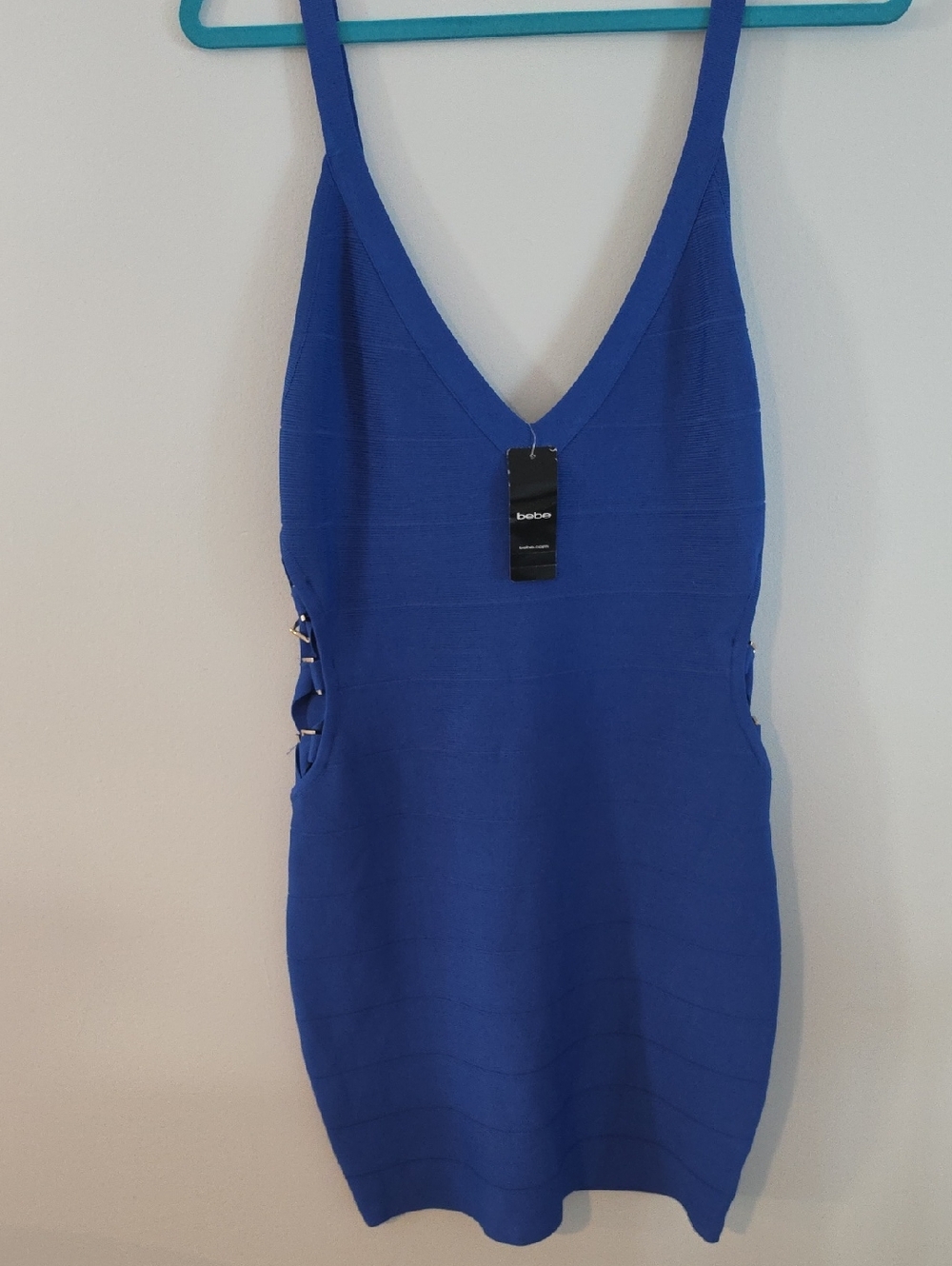 bebe Cobalt Blue V-Neck Bandage Mini Dress